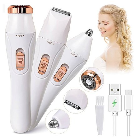 Aparador de Pelos Feminino 3 em 1 Recarregável – Indolor e À Prova d’Água | Comercial Eletro