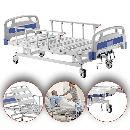 Cama Hospitalar 3 Movimentos Manual Até 200kg DX3 - Dellamed