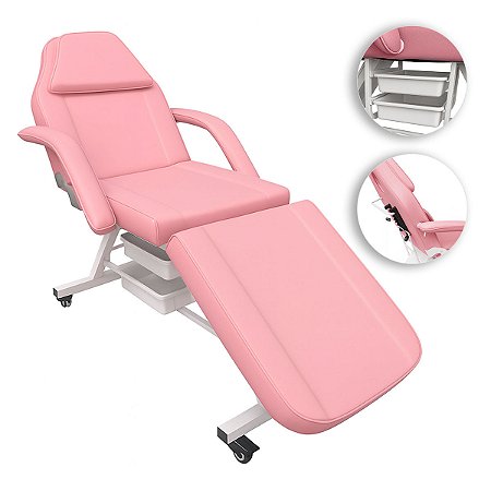 Poltrona Maca Fixa Reclinável Soft Rosa base Branco Com 2 Bandejas - Akmed