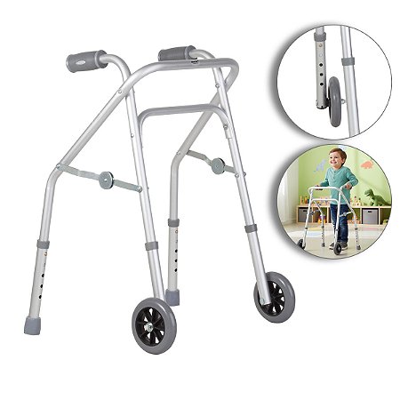 Andador Triangular Infantil Em Alumínio Até 100 Kg Com 2 Rodas Prata Código: B061541 - Mercur
