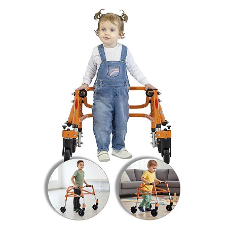Andador Posterior Para Locomoção e Reabilitação Com 4 Rodas Tamanho PP Laranja Código: B061542-AA - Mercur