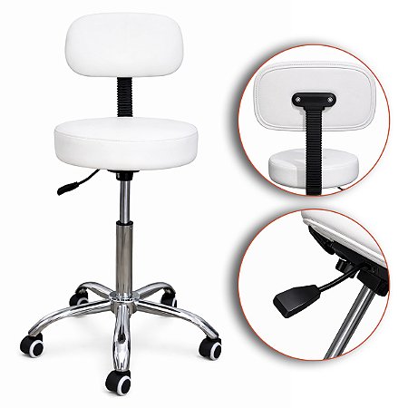 Mocho Giratório Profissional Akmed com Encosto para Clínica Estética