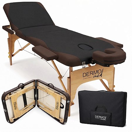 Maca Portátil Dobrável Mesa Massagem Estética Preta com Marrom - Akmed