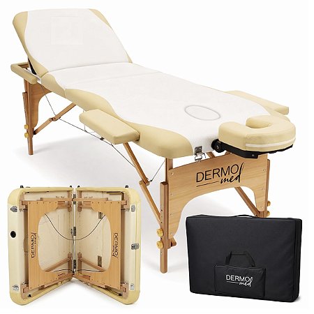 Maca Portátil Dobrável Mesa Massagem Estética - Akmed - Creme Com Bege