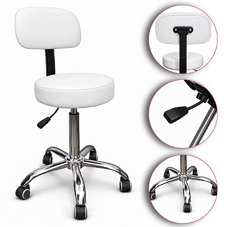 Mocho Tradicional Assento Giratório Com Encosto Branco - Akmed