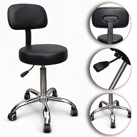 Mocho Tradicional Assento Giratório Com Encosto Preto - Akmed