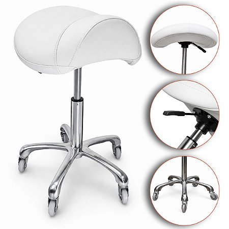 Mocho Sela Fixo Assento Ergonômico Giratório Branco- Akmed