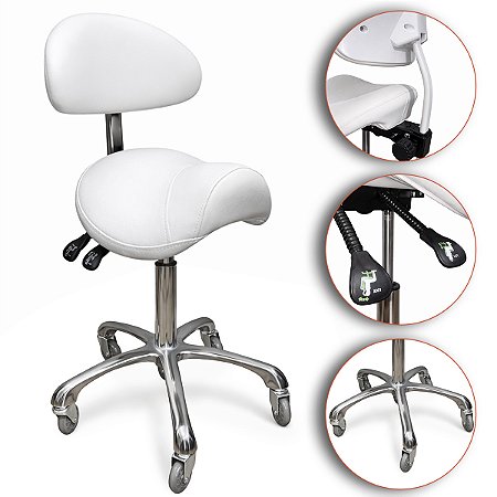 Mocho Sela Ajustável Ergonômico Com Encosto Branco - Akmed