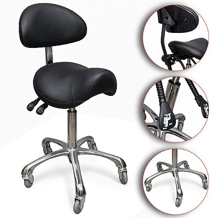 Mocho Sela Ajustável Ergonômico Com Encosto Preto - Akmed