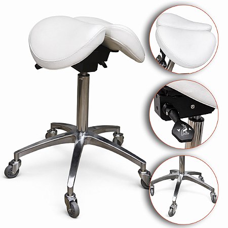 Mocho Sela Bipartido Split Assento Giratório Ergonômico Com 2 Regulagens Branco- Akmed