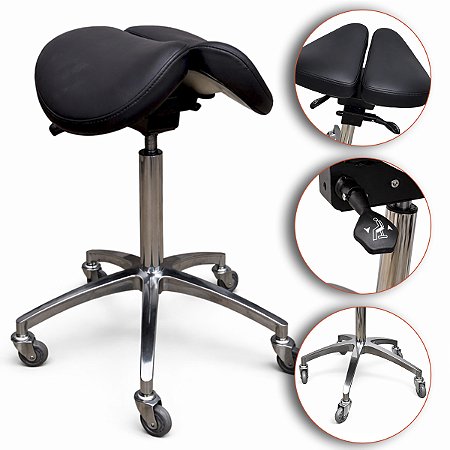 Mocho Sela Bipartido Split Assento Giratório Ergonômico Com 2 Regulagens Preto - Akmed