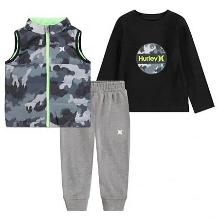 CONJUNTO COLETE  3 PEÇAS HURLEY - PRETO CAMUFLADO - MENINO