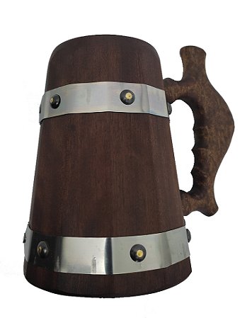 Caneca Medieval Madeira Imbuia Metal - Vikings - Hidromel - 500ml
