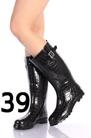 Galocha Feminina Cor Preta Estampa De Croco Em Alto-relevo!!