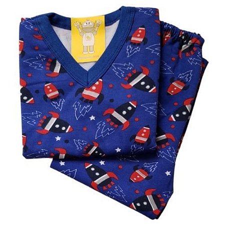 Pijama Infantil Flanelado - 4 ao 8 - Foguete Azul