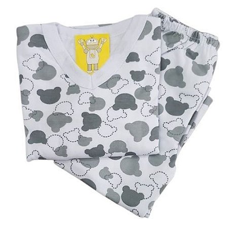 Pijama Infantil Flanelado - 4 ao 8 - Ursinho Branco