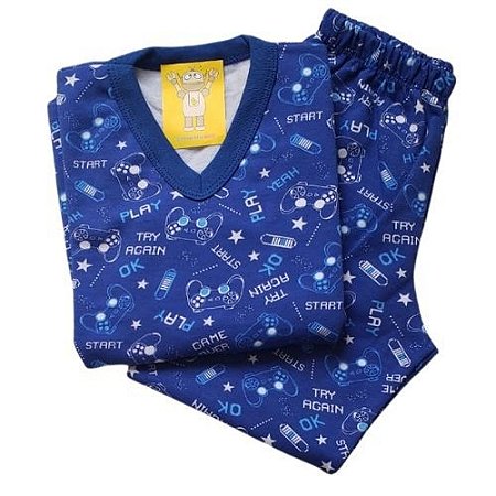 Pijama Infantil Flanelado - 10 ao 12 - Gamer Royal