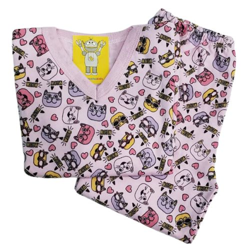 Pijama Infantil Flanelado - 1 ao 3 - Cats Rosa