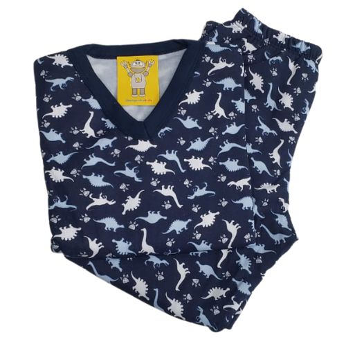 Pijama Infantil Flanelado - 4 ao 8 - Mini Dinos Azul