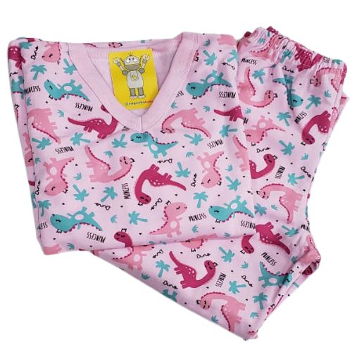Pijama Infantil Flanelado - 4 ao 8 - Dinos Pink
