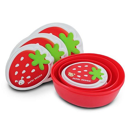 Pote para lanche Infantil com 4 Peças - Morango Vermelho