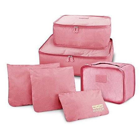 Kit Organizador de Malas com 6 Peças - Rosa