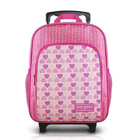 Mochila Infantil Pequena com Rodinhas Sapeka - Coração Rosa