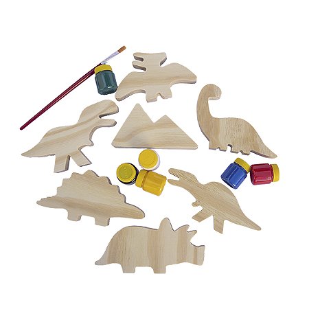 Kit Educativo Dinossauros em Madeira para Colorir