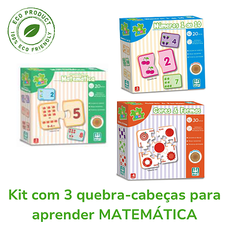 Kit com 3 quebra - cabeças para aprender MATEMÁTICA