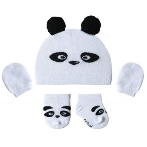 Kit Maternidade Recém Nascido Panda Branca (Touca, Meias e Luvas)