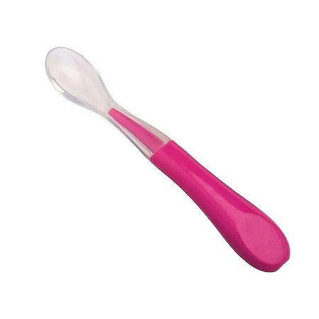 Colher de silicone macia para bebês - Rosa