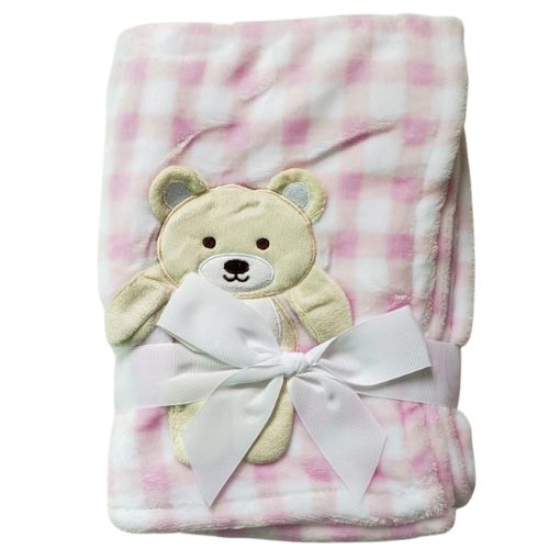 Manta cobertor para bebê - Ursinho Xadrez Rosa