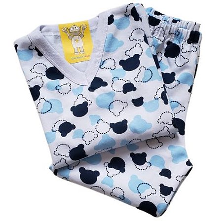 Pijama Infantil Flanelado - 4 ao 8 - Ursinho Azul