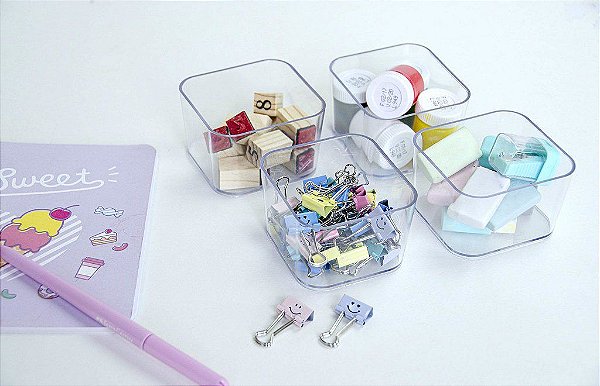 Kit com 4 organizadores porta objetos pequeno - Rosa Pastel