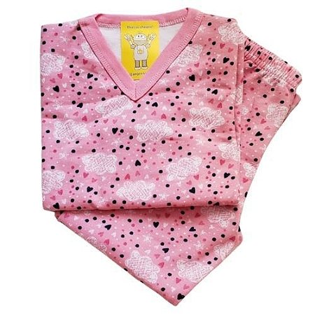 Pijama Infantil Flanelado - 4 ao 8 - Chuva de Amor Rosa