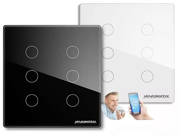 Interruptor Zigbee Touch 6 Teclas Tuya Alexa (Cor Preto/Branco)
