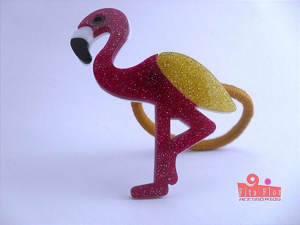 Rabicó Coleção Bichinhos Fita Flor Acessórios. Flamingo