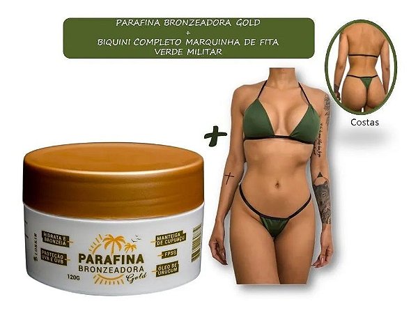 Kit 01 Parafina Bronzeadora Gold 120G + 01 Biquíni Tecido Marquinha De Fita Lorkin