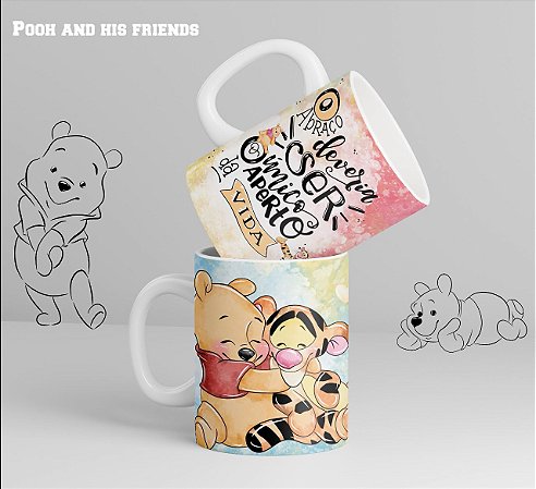 Caneca Porcelana Pooh - O abraço