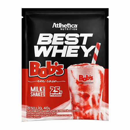 Best Whey MilkShake Morango Bob's Dose Única 40g - Atlhetica Nutrition
