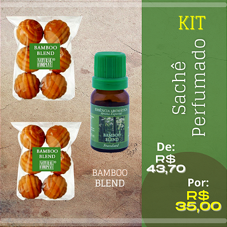 Kit Sachê Perfumado Bolinha Madeira + Essência 10 ml Bamboo