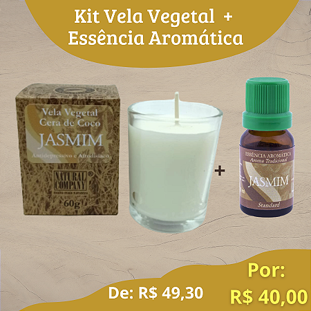 Kit Vela Vegetal 60 g + Essência Aromática 10 ml: Jasmim