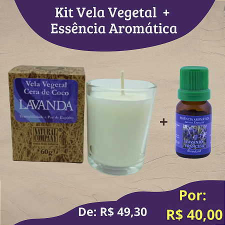 Kit Vela Vegetal 60 g+ Essência Aromática 10 ml: Lavanda