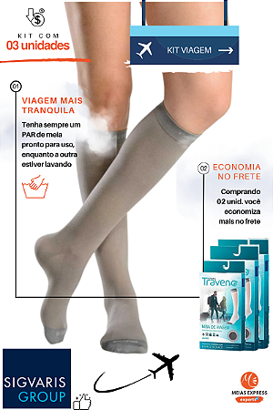 Kit 03 unid - Meia Sigvaris para Viagem, Traveno Cor: Cinza