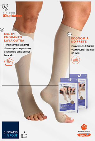 Kit 02 unid - Meia Sigvaris Select Comfort, 20-30 mmHg, 3/4 Cor: Natural