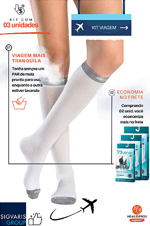 Kit 03 unid - Meia Sigvaris para Viagem, Traveno Cor: Branco
