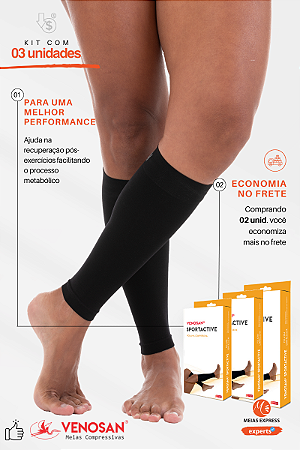 Kit 03 unid - Polaina/Canelito Venosan Sportactive, 20-30 mmHg Cor: Preto