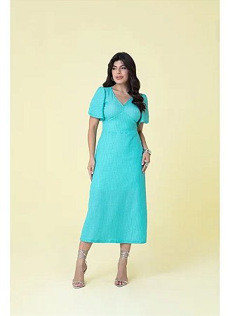 Vestido Longuete De Malha Jacquard e Decote V Hadaza Tati