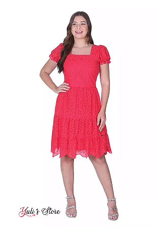 Vestido elana em laise vermelho Hapuk