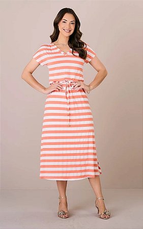 Vestido Mídi Solta na Malha Viscolycra Priscila  Laranja - Tatá Martello